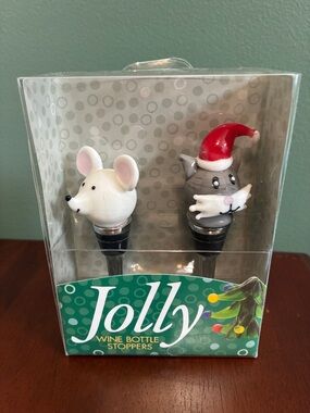Jolly Mouse and Cat Art Glass Winestoppers NWT Handcrafted Gift
